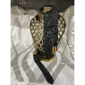 Canali Milano Black Silk Stripe Abstract Short Length Standard Width Tie